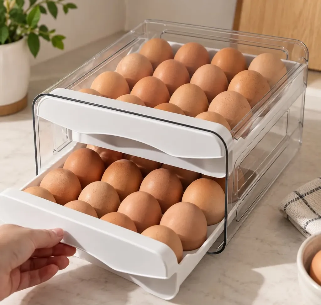 Organizador de Huevos de 2 Niveles con Cajones Deslizables