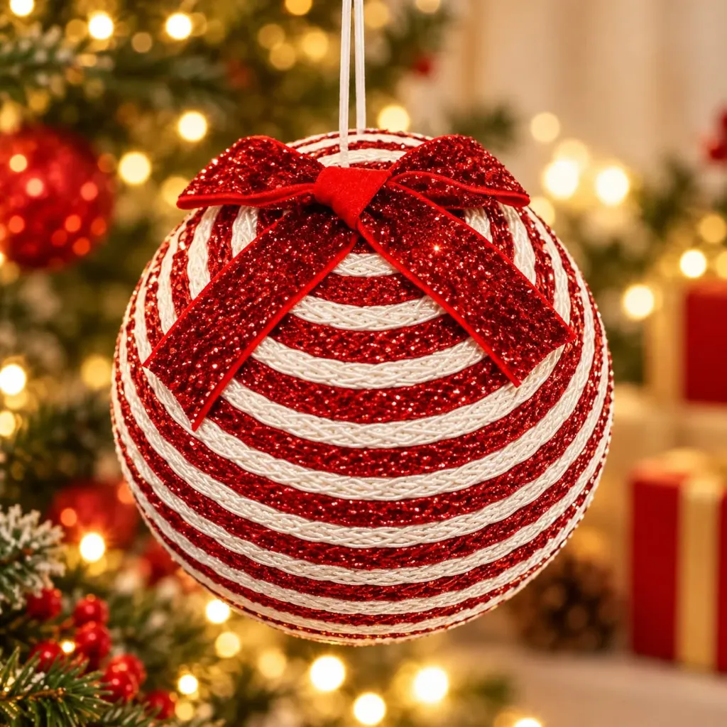 [NAV-00010] Esfera Navideña Decorativa Rojo y Blanco 20 cm