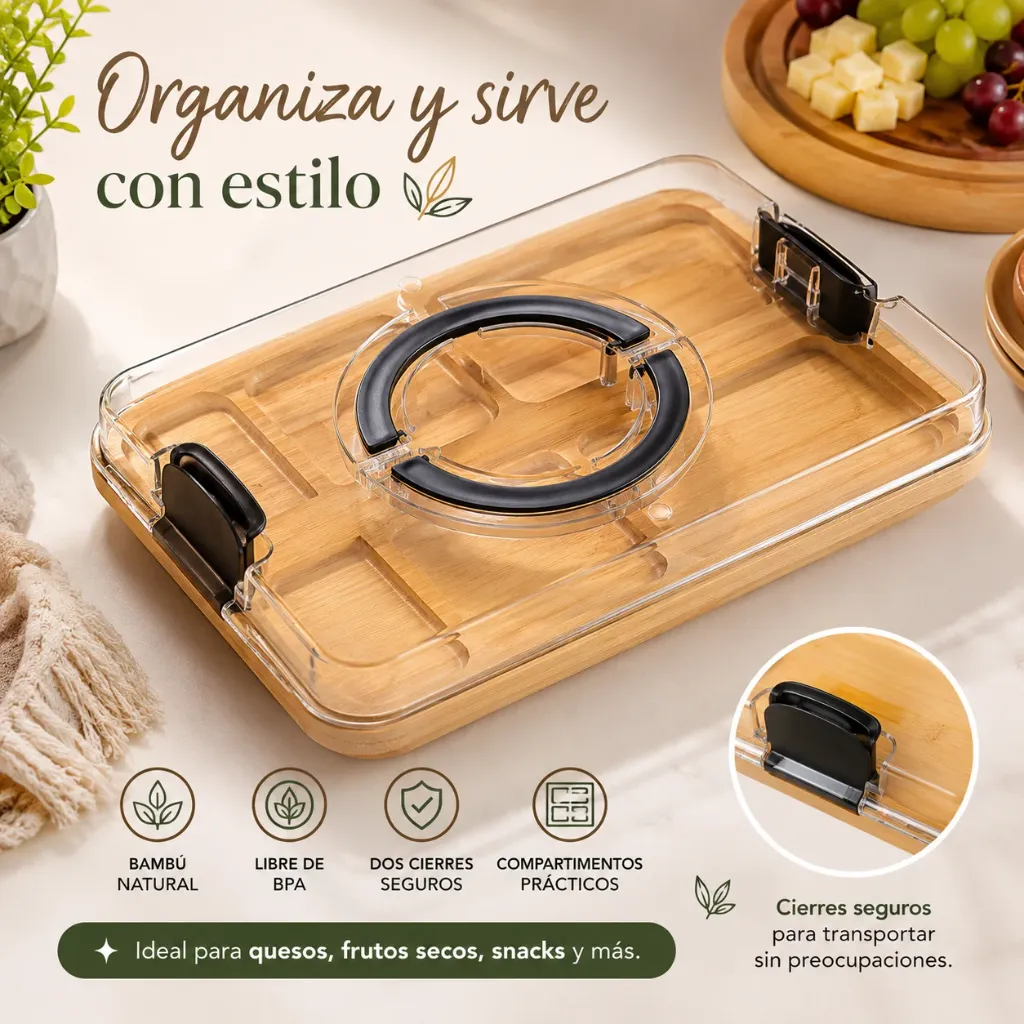 [COC-00013] Bandeja de queso con tapa de acrílico y asa