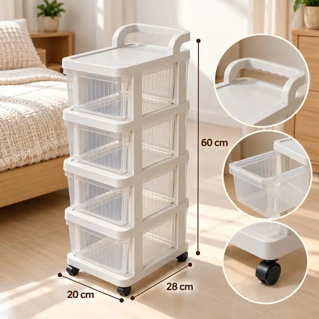 [HOG-00029] Organizador de 4 Cajones con Ruedas 60 cm